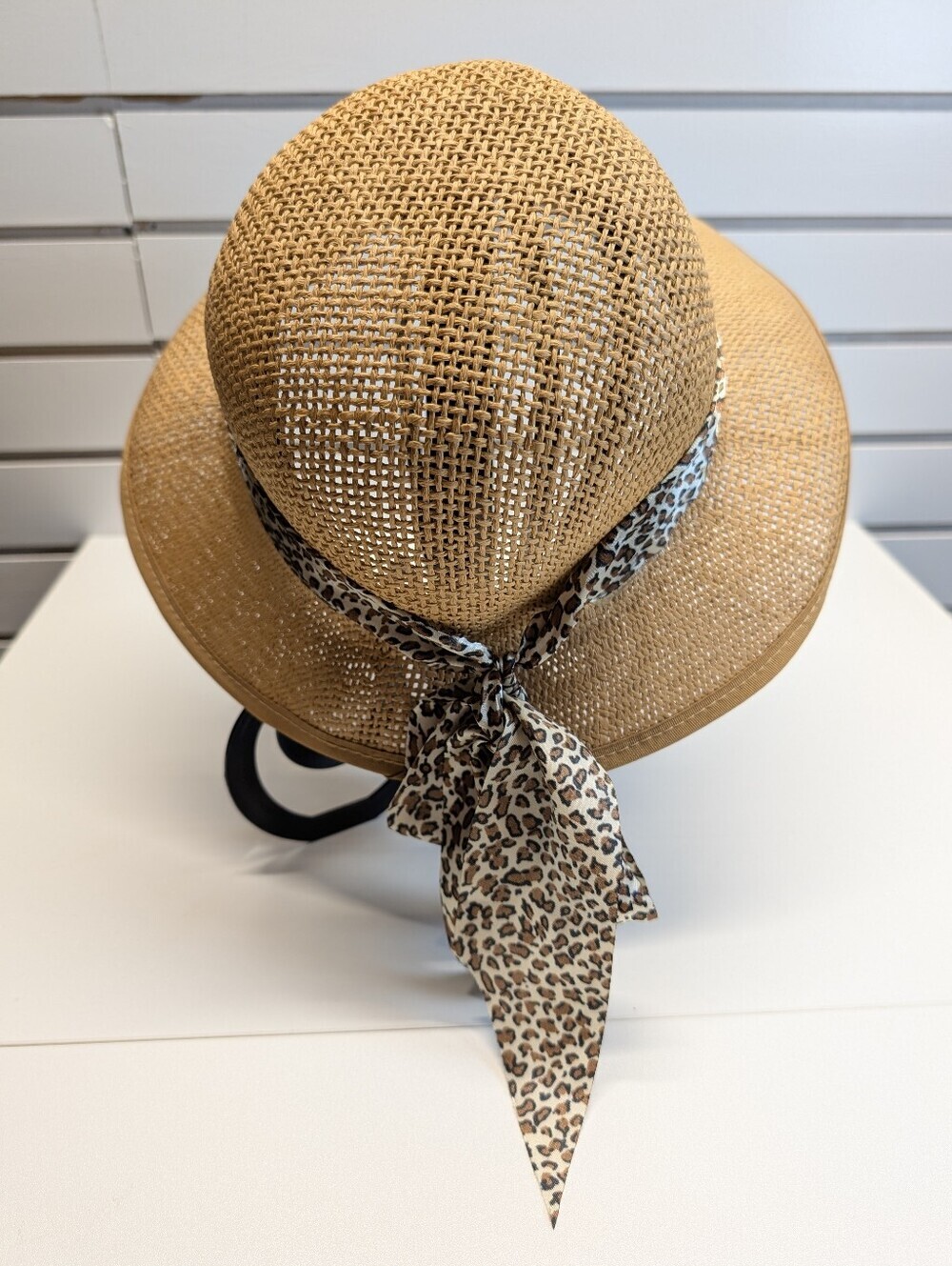 Vintage Nicole Marciano 100%Straw Hat With Leopard Scarf EUC - Picture 2 of 6
